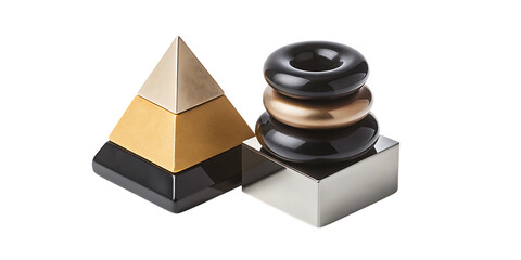 Elegant and shiny decorative objects of pyramid and stacked tori shapes