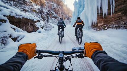 Winter bike ride through frozen canyon