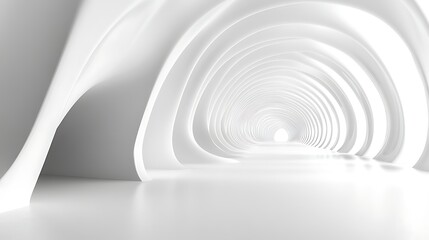 Obraz premium Bright White Empty Tunnel Hallway with Circular Arches and Light at the End