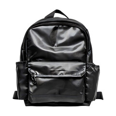 Fototapeta premium Shiny black backpack with a front pocket on transparent background