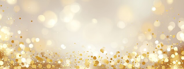Gold glitter and bokeh on a light beige background