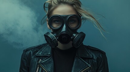 Woman wearing gas mask