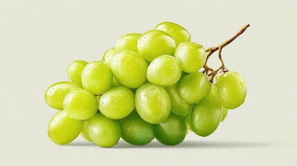 Shiny green grapes cluster with water droplets on a light background