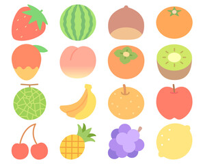 Cute Seasonal Fruit Icon Set – 16 Pastel Flat Illustrations