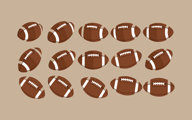 Fototapeta premium Collection of american footballs in various poses and angles