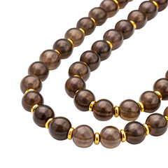 Smoky Quartz and Gold Bead Prayer Beads Close-up mala rosary