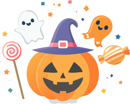 ハロウィン かぼちゃ おばけ 秋のイベント 装飾イラスト-halloween / pumpkin / ghost / autumn festival / decoration / illustration / Generated image-