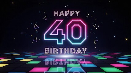 Neon 40th Birthday Greeting with Glowing Typography