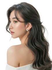 Naklejka premium Elegant Beauty Portrait with Flowing Black Hair