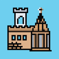 Pixel art medieval vector: knights, castles, dragons, perfect for games, apps, and retro designs.
