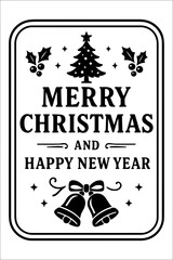 Elegant Merry Christmas Label – Festive Black & White Printable