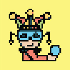 Fototapeta premium Pixel art medieval vector: knights, castles, dragons, perfect for games, apps, and retro designs. 
