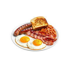 A healthy breakfast plate with delicious fried eggs, sausage, and bacon
