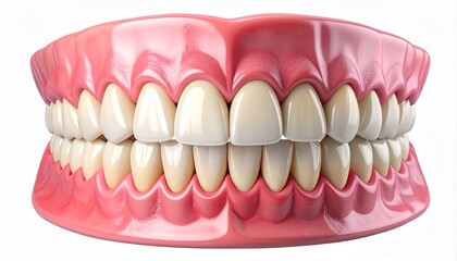 Obraz premium A 3D medical illustration of a human jaw showing the comparison between stained yellow and clean white teeth