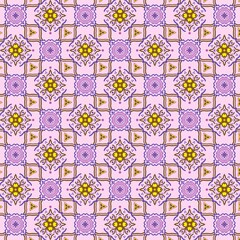 Pink and Purple Seamless Pattern with Ornamental Floral Geometric Motifs