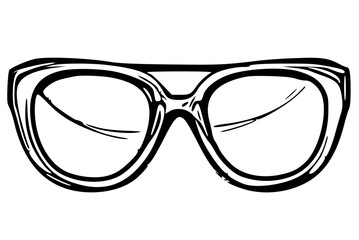 Fototapeta premium Black and white drawing of eyeglasses with thick frames and oval lenses.