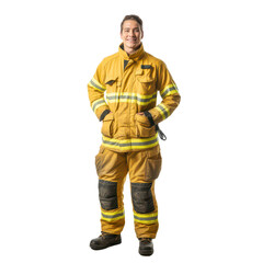 Professional Firefighter in Bright Yellow Protective Uniform
