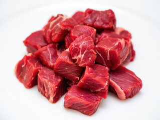 Obraz premium Raw Beef Cubes for Stew – Isolated on transparent png