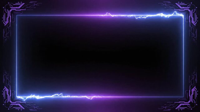 Dynamic Sci-Fi Frame with Electric Neon Glow and Circuit Board Accents for Tech Background