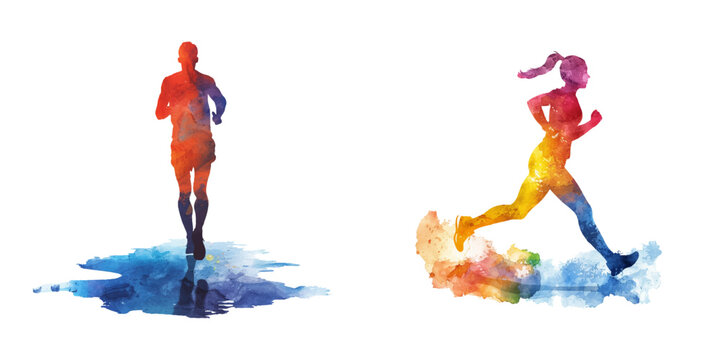 abstract color silhouette of runner watercolor vector illustration