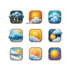 Stylish Weather App Icons in a 3x3 Grid