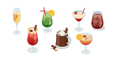 Colorful assorted holiday cocktails: refreshing drinks collection