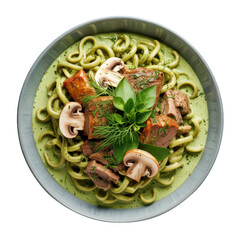 Gourmet Pasta Dish with Creamy Sauce and Garnishes