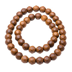 Two strands of faceted wooden prayer beads arranged in a circular pattern mala rosary