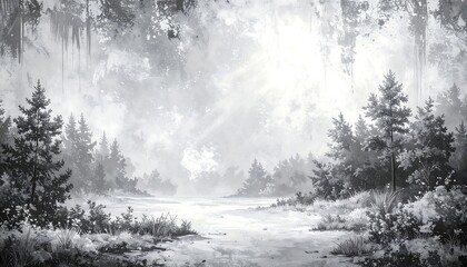 Gray forest landscape painting