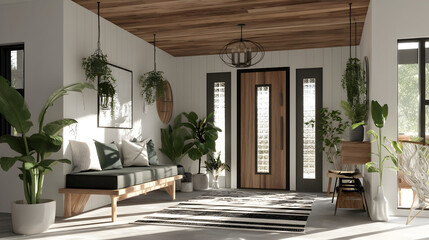 Obraz premium Bright Mid-Century Modern Entryway with Natural Light