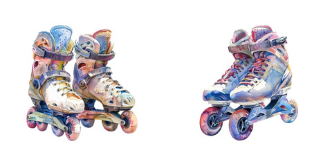 rollerblades watercolor vector illustration
