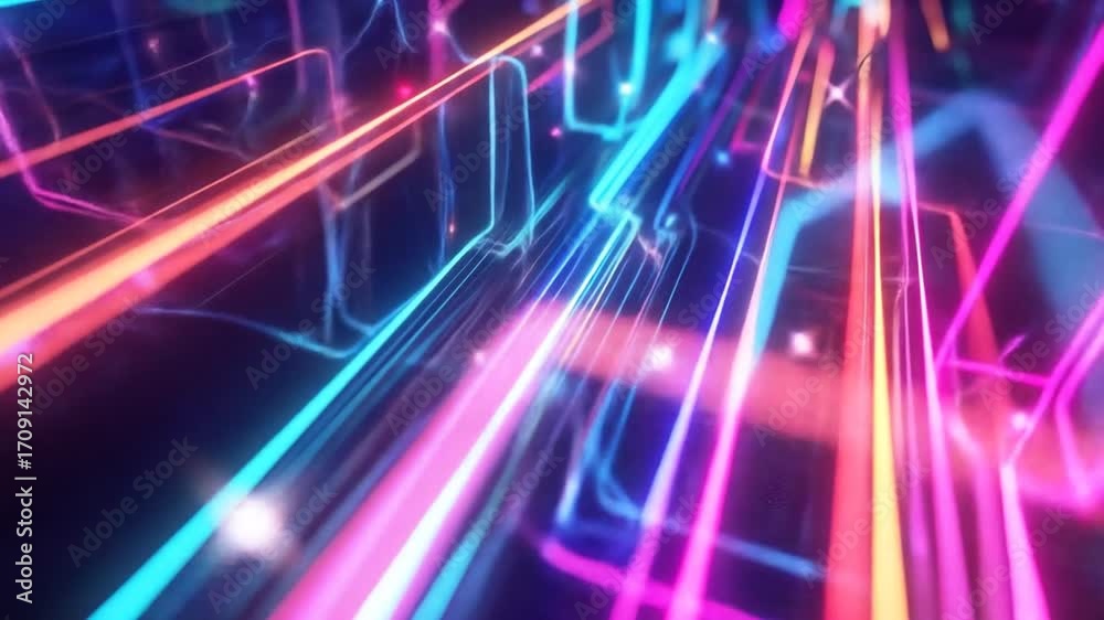 Canvas Prints abstract image featuring glowing neon lines in blue, pink, and orange colors, creating a futuristic 