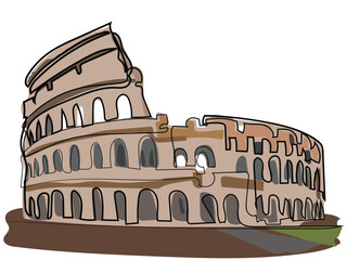  Coliseum in continuous line drawing on a white background.