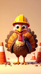 Cute turkey in construction helmet