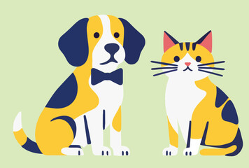 귀여운 강아지와 고양이 일러스트
