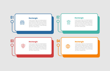 Obraz premium rectangle shape infographic diagram with long rectangle with shadow box on quadrant structure with 4 step for slide presentation