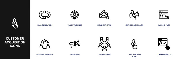 Customer Acquisition Line Icon Set