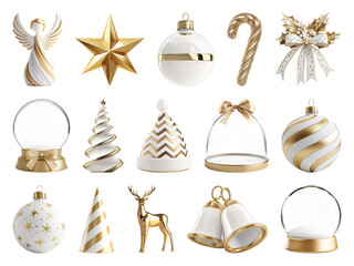 Naklejka na ściany i meble PNG Elegant gold white Christmas ornaments, element set on transparent background