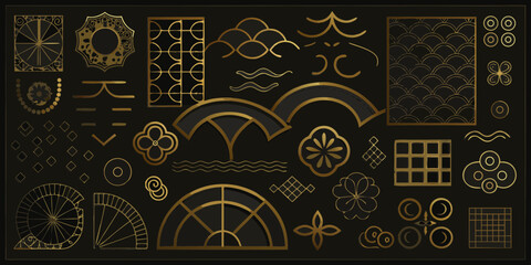 Art Deco Golden Geometric Ornaments on Black vector