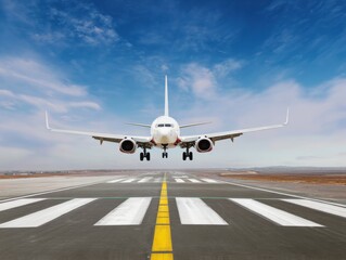 Obraz premium Premium Airplane Landing Airport Scene for Travel and Adventure Marketing Modern High-Quality Content for Young Professionals and Social Media Campaigns