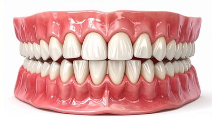 Obraz premium A detailed 3D illustration of a complete human dental arch, showing upper and lower teeth and healthy gums