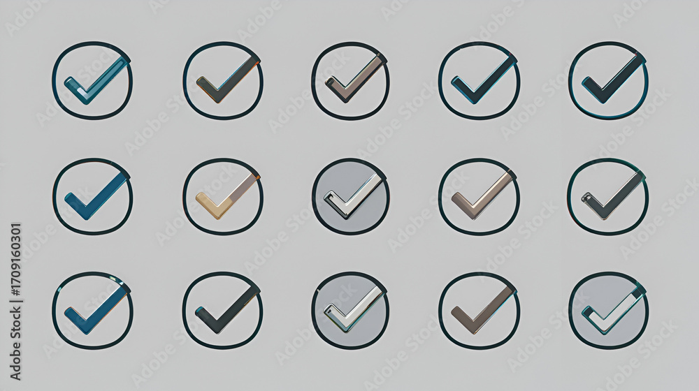 Wall mural set of check mark icons isolated on white background for design element