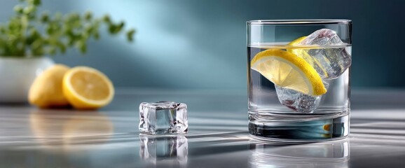 Refreshing water with lemon and ice