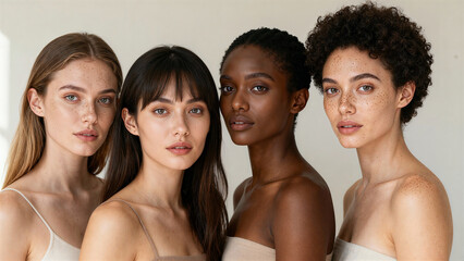 Fototapeta premium Four diverse women celebrating natural beauty and authentic skin