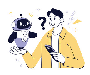 Helpdesk set. Characters using artificial intelligence generative tools for communication. Call center, hotline, customer support service concept. Vector illustration. 