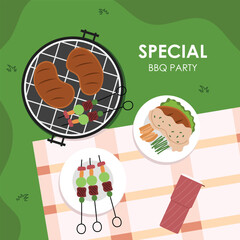 BBQ party flat design banner template