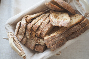 Freshly baked whole grain bread in a basket