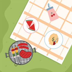 hand drawn Barbecue grill flat design background template