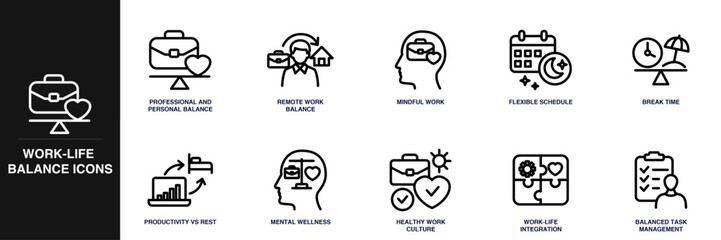 Work-Life Balance Line Icon Set