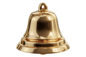 A Christmas jingle bell with shiny gold finish, isolated on a transparent background.